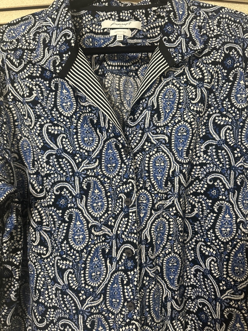 Foxcroft Navy and White Paisley Button-Down Shirt - Picture 3 of 7